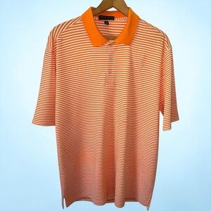 Peter Millar Summer Comfort Orange White Striped Bear Lakes Golf Polo Mens XL